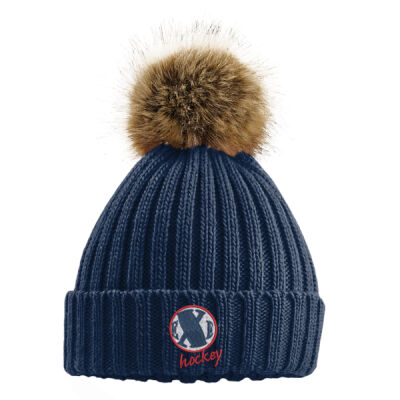 Faux Fur pom pom chunky beanie Thumbnail